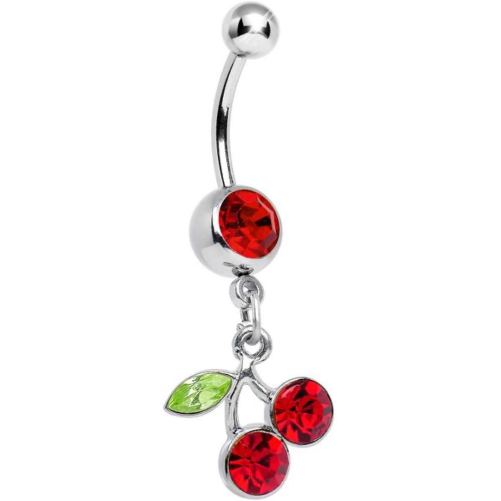 ❤️ 2 for $25 ❤️ Dangling Red Crystal Cherry Belly Button Ring Naval Piercing